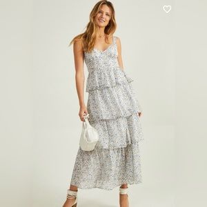 Roxie Floral Midi Dress Ivory-White Large NWT